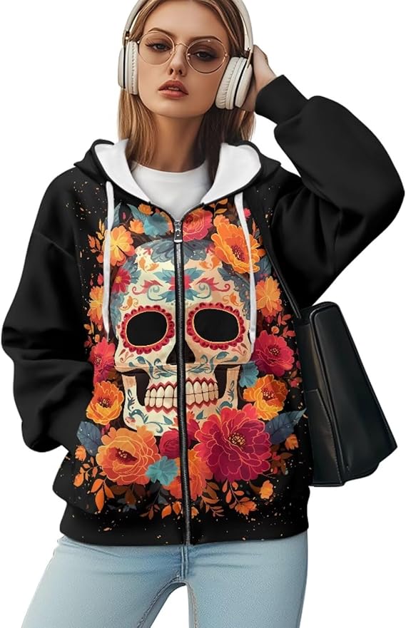WELLFLYHOM - sugar skull hoodie mens