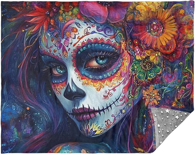 Dia De Los Muertos Mexican Sugar Skull Girl Soft Throws 50x70 Inches Girl Throw Blanket for Sofa Sofa - sugar skull throw blanket