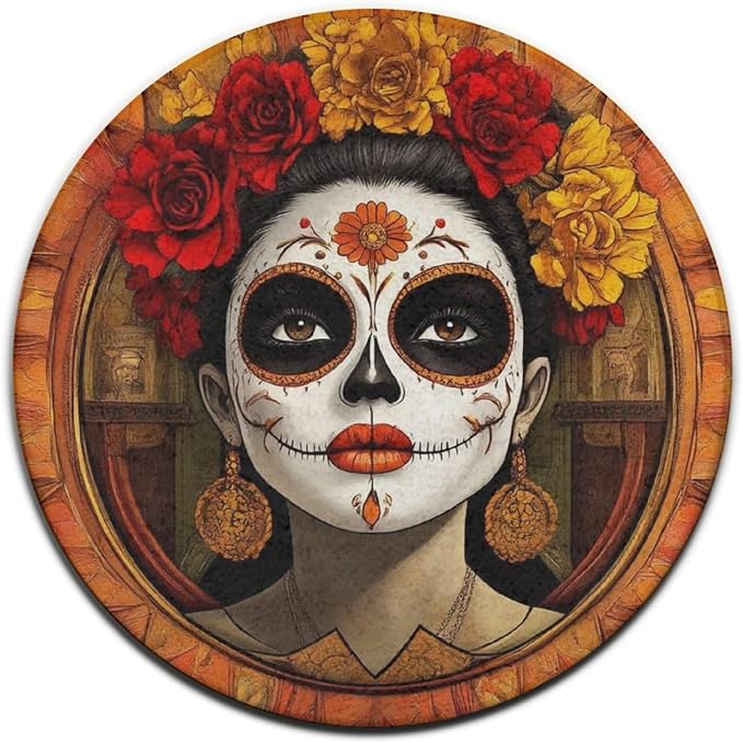 Men's Soft Round Yoga Carpet Fashion Circular Area Rug Living Room Decor Mat Mexican Sugar Skull Flower Women Day of The Dead Art, 36inch - sugar skull yoga mat