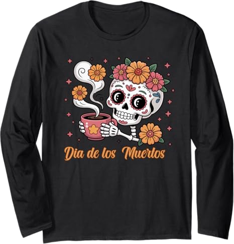 Cafecito and Sugar Skull Souvenirs and More - sugar skull long sleeve shirt mens