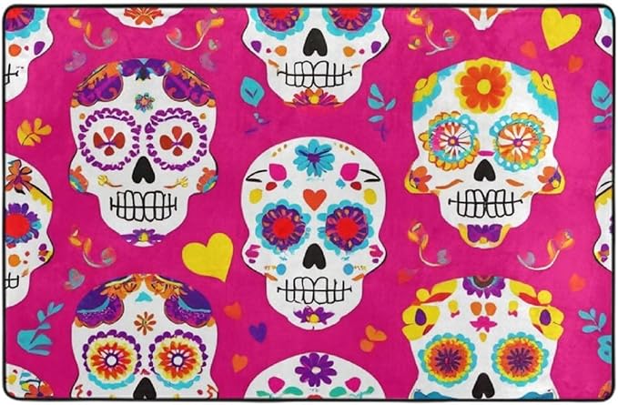 Area Rugs, Washable Day Dead Mexican Sugar Skull Soft Living Room and Office Rug Carpet, Cool Long Floor Mat 60×40 Inch for Bedroom Bedside - sugar skull area rug