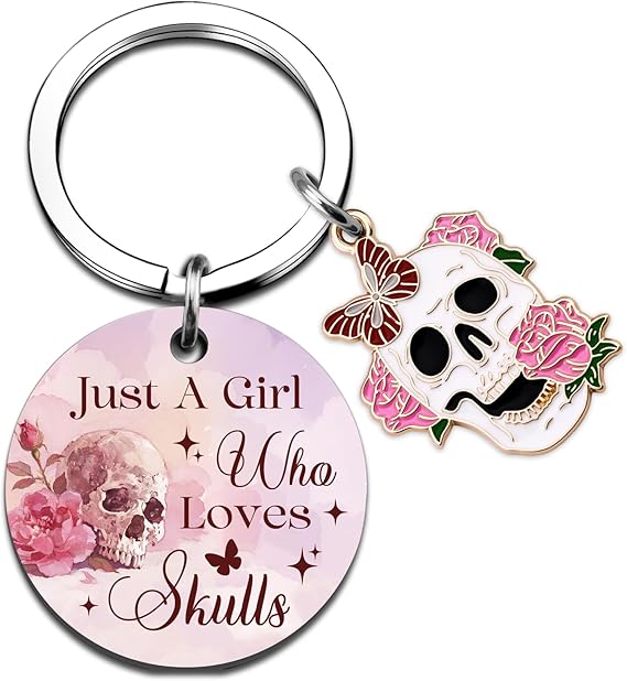 Skull Keychain Skull Gifts for Women Spooky Gifts for Women Goth Gothic Gift for Adults Women Funny Skulls Gift Halloween Boo Basket Stuffers for Her Him Day of the Dead Decor - sugar skull wallets for women