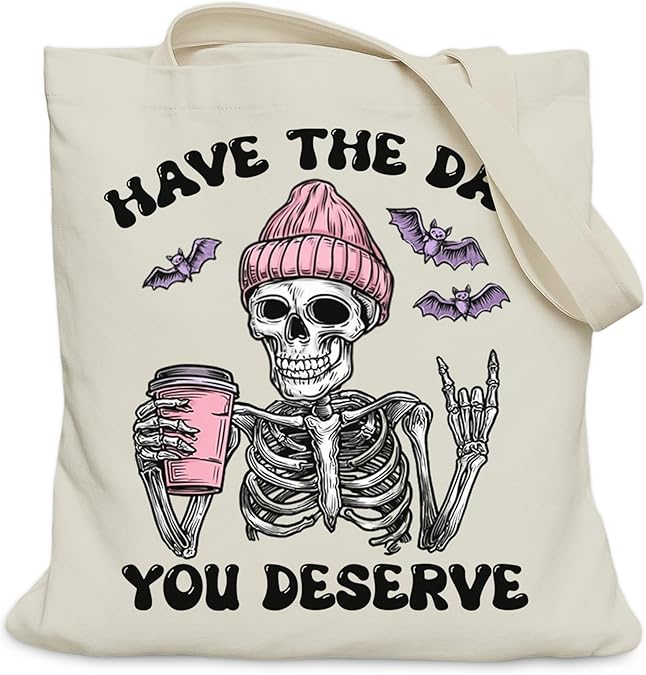 Aesthetic Christmas Tote Bag for Winter, Merry Christmas Tote Bag for Xmas, Medium Size with inner Pocket - canvas sugar skull tote bag