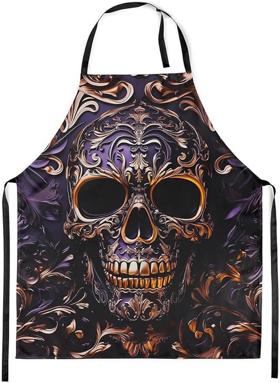 Erosebridal Retro Skeleton Apron for Home Kitchen, Gothic Spooky Bone Kitchen Apron Women - sugar skull apron for women
