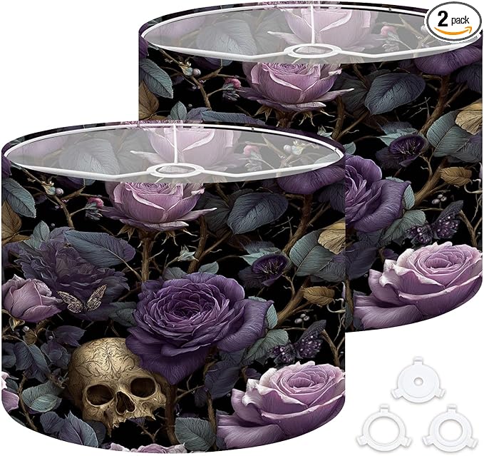 Drum Lamp Shades Black Floral Gothic Leaf Vintage Sugar Skull Symmetrical Patterns Bold Lampshade for Floor Lamps Table Lamp Pendant Light Linen 13"x13"x10" Replacement Large Lampshades - sugar skull table lamp