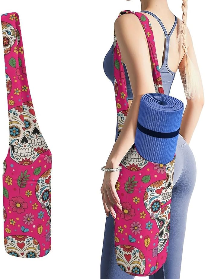 Canvas Tote Suitable for Thick Yoga Mat, Yoga Mats Carrier Holder Bag for Gym - sugar skull yoga mat