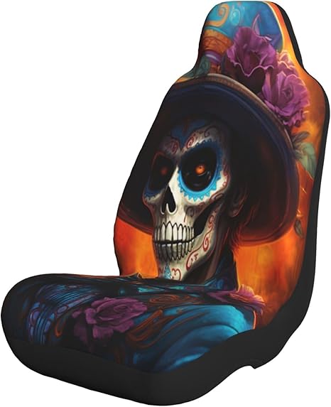 Day of The Dead Rose Sugar Skull Car Seat Cover Front Seat Protector Covers Car Decor Universal Fit for Truck SUV 1 - sugar skull car seat covers set
