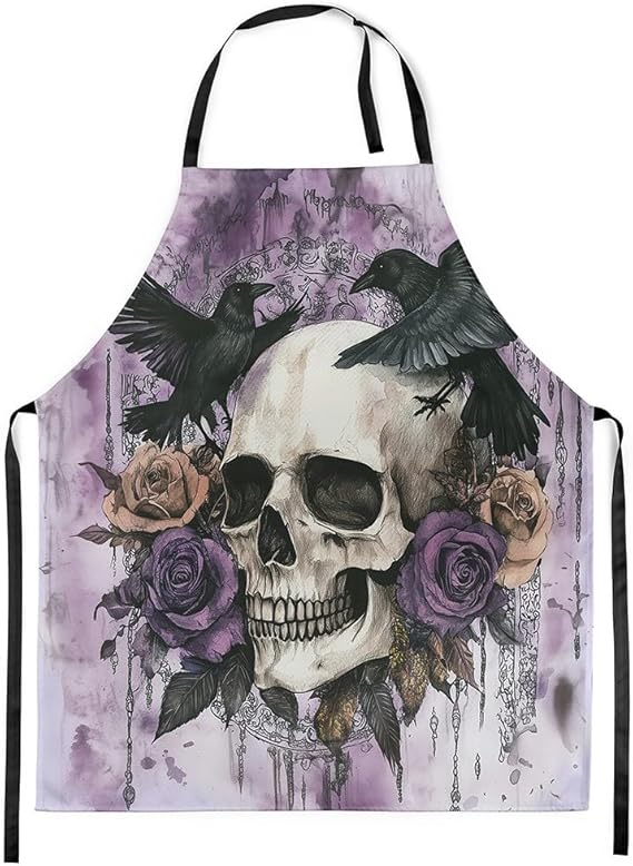 Erosebridal Cartoon Halloween Ghost Apron Cooking Cute Halloween Ghost Kitchen Daisies Floral Prints Chef Adjustable Apron - sugar skull apron for women