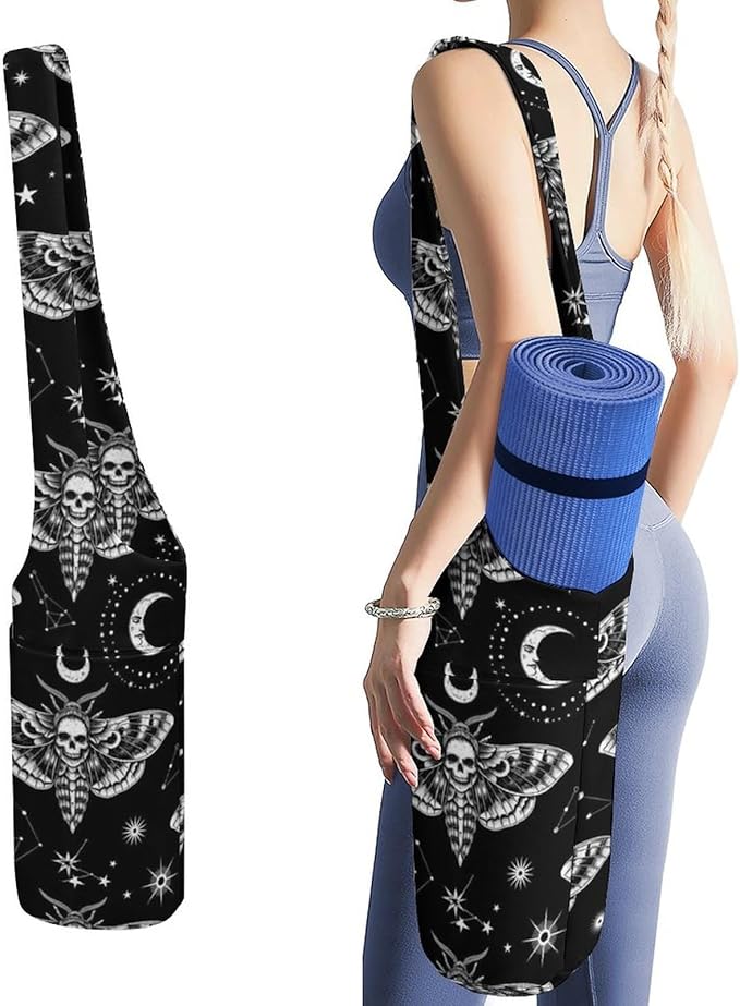 Canvas Yoga Mat Bag with Strap and Pockets, Large Capacity Tote Carrier for Gym - sugar skull yoga mat