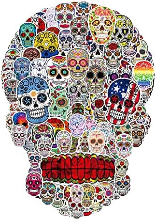 101pcs Halloween Sugar Skull Stickers,Mexican Day of Dead Stickers Decals, Candy Skull Stickers for Laptop Water Bottle Luggage Bike Computer - sugar skull vinyl sticker