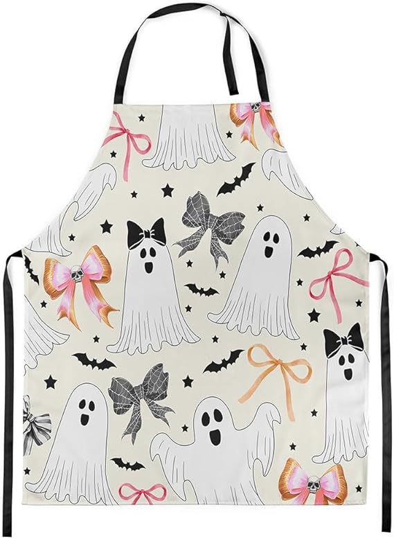 Erosebridal White Ghost Apron Spooky Halloween Kitchen Apron Women - Gothic Silhouette Cute Room Decor - sugar skull apron for women