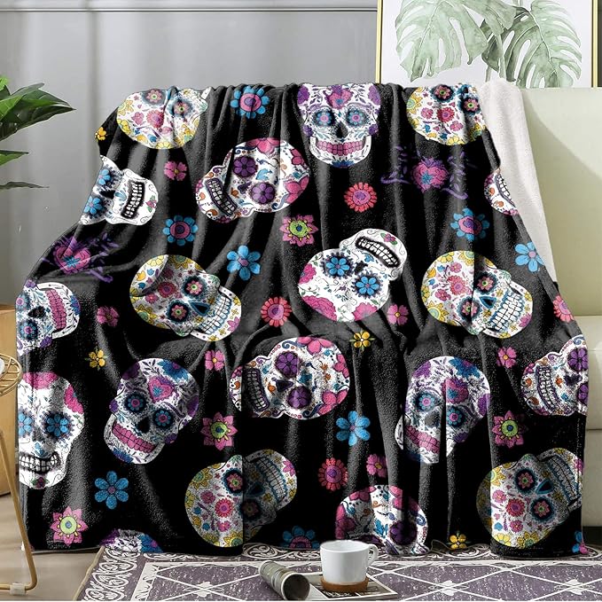 Ultra Soft Fleece Blanket- Lightweight & Warm Throw Blanket for Couch, Cozy Plush Sherpa Blanket for Adults Kids, Durable & Easy Care (Pink Sugar Skull, 50x60 in) - sugar skull throw blanket
