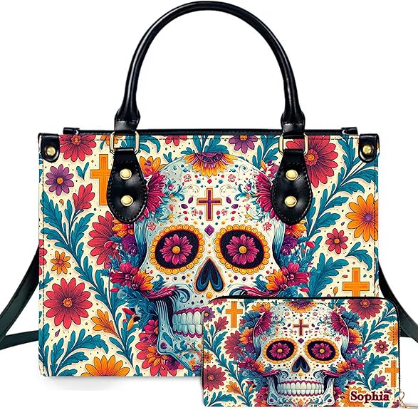 Personalized Witch Leather Bags, Halloween Purses For Women, Witch Art Bag, Spooky Halloween Purses, Holiday Gifts - sugar skull handbags for sale