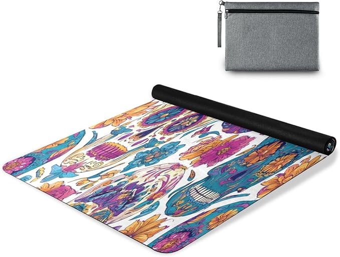 Art Sugar Skulls Yoga Mat for Women Men 71" x 26" Non Slip Exercise & Fitness Mat 1mm Thick Workout Mat for Yoga, Pilates, Come with Storage Bag - sugar skull yoga mat