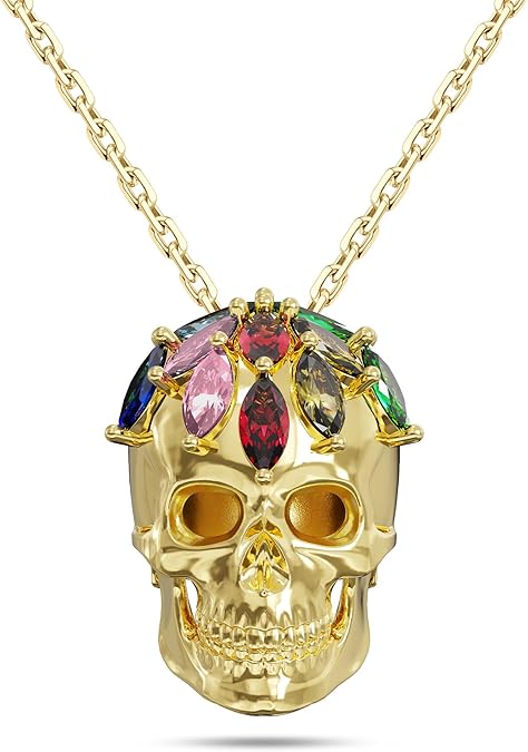 Skull Necklace for Women, Sterling Silver Sugar Skull Pendant with 16K Gold Plated and 5A CZ, Bold Statement Colorful Skeleton Jewelry Christmas Gift for Women on Birthday Anniversary Halloween Christmas for Wife Girlfriend Her - sugar skull plates set