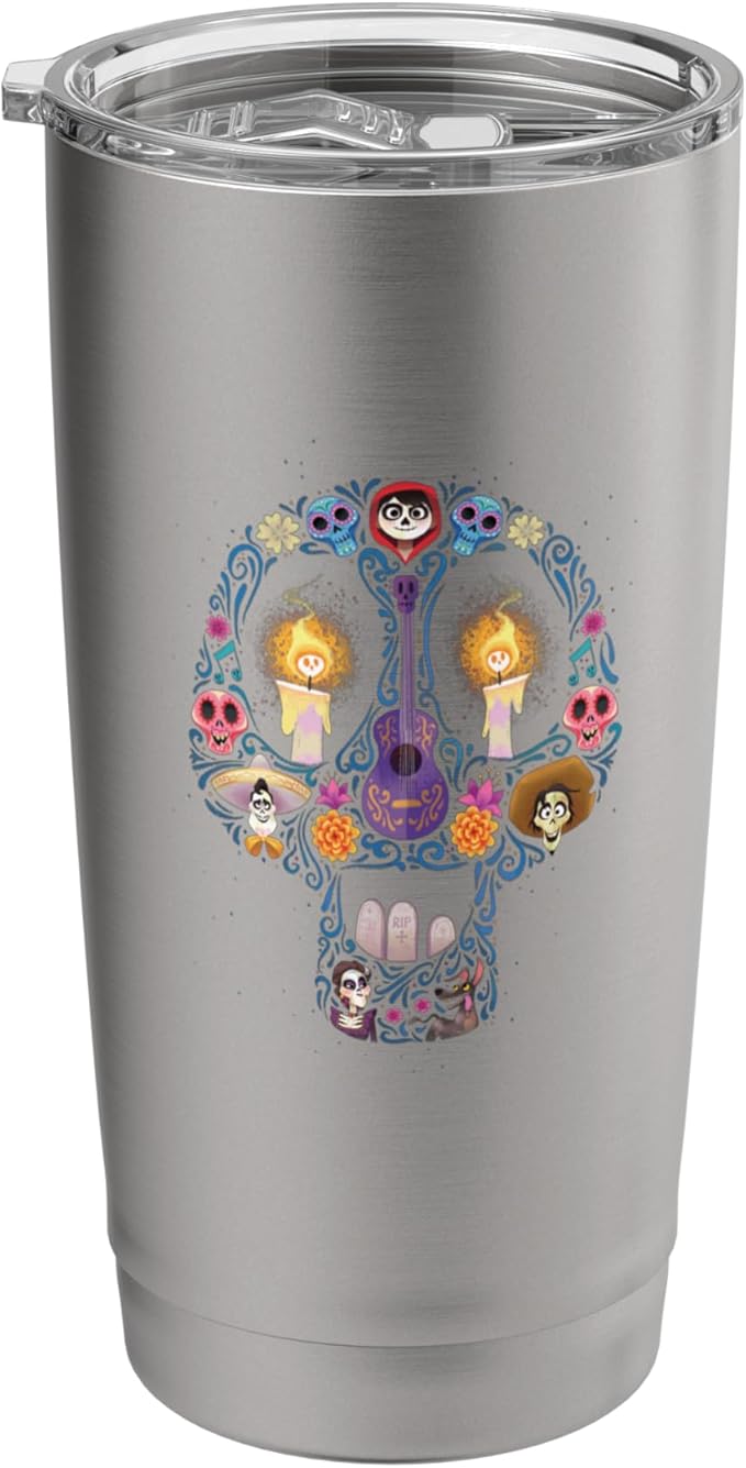Disney and Pixar's Coco Land of the Dead Sugar Skull Stainless Steel Insulated Tumbler - sugar skull tumbler with straw