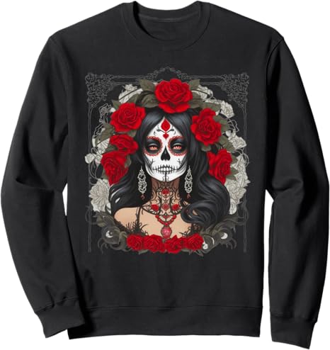 KIM101DESIGN DAY OF THE DEAD DIA DE LOS MUERTOS - sugar skull sweatshirt womens