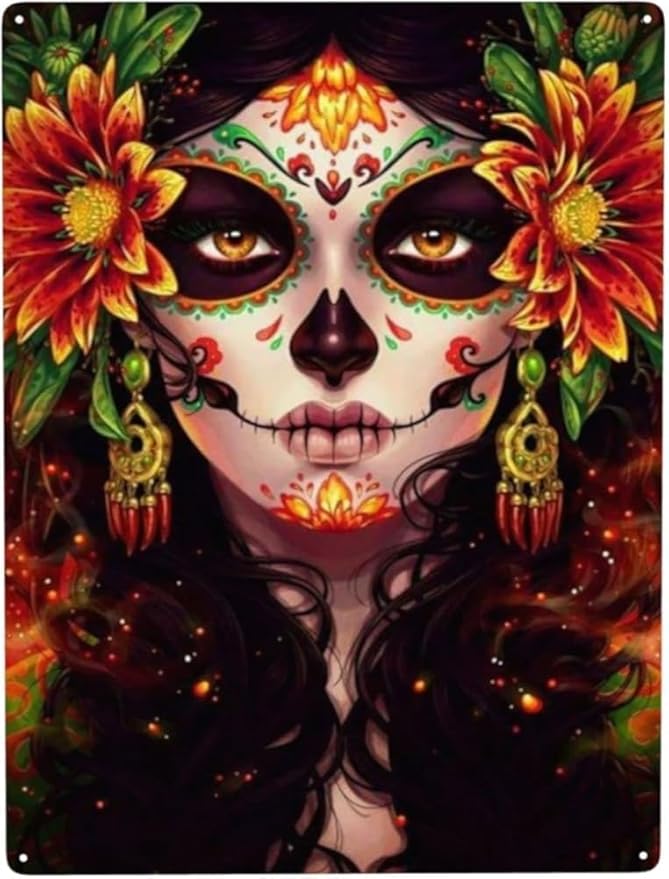 Sugar Skull Metal Tin Sign Decor Pub Home Vintage Retro Poster Cafe Art Tin Sign Home Wall Decoration Gift For Women Men 6x8 inch - sugar skull poster print