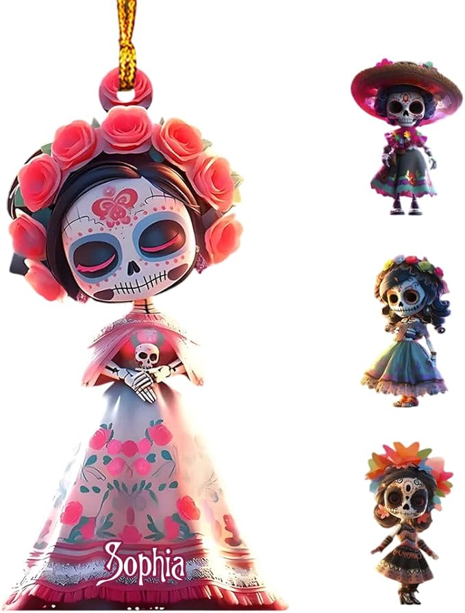 Sugar Skull - Personalized Skull Ornament Day of The Dead Mexican, Personalized Ornament, Gifts for Women Girls, Floral Ornaments for Tree, Gifts for Skeleton Lovers - sugar skull christmas ornament