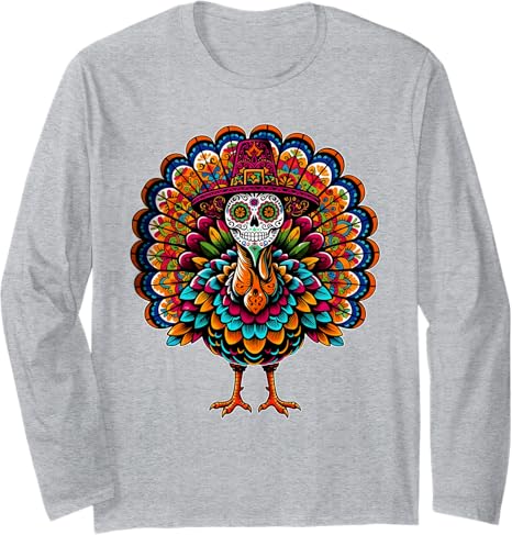 Sugar Skull Turkey Thanksgiving Pilgrim Hat Shirts - sugar skull long sleeve shirt mens