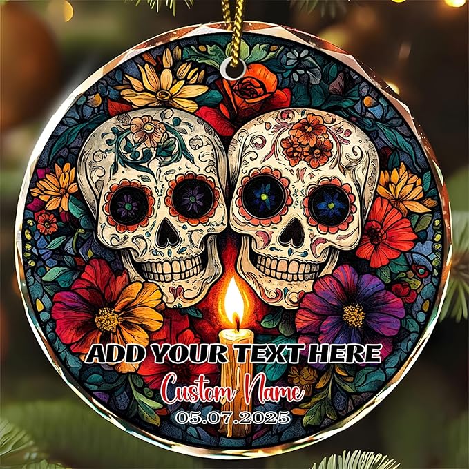 Crystal Ornament Featuring Sugar Skulls Candles Flowers-Inspired Hanging Decoration for Christmas Tree, Holidays, and Special Celebrations, Christmas, Halloween, Xmas Party Gifts aXk1gu - sugar skull christmas decorations