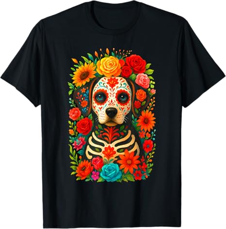 Mab Sugar Skull Dog Lovers Owners Day Of The Dead - sugar skull t-shirt womens
