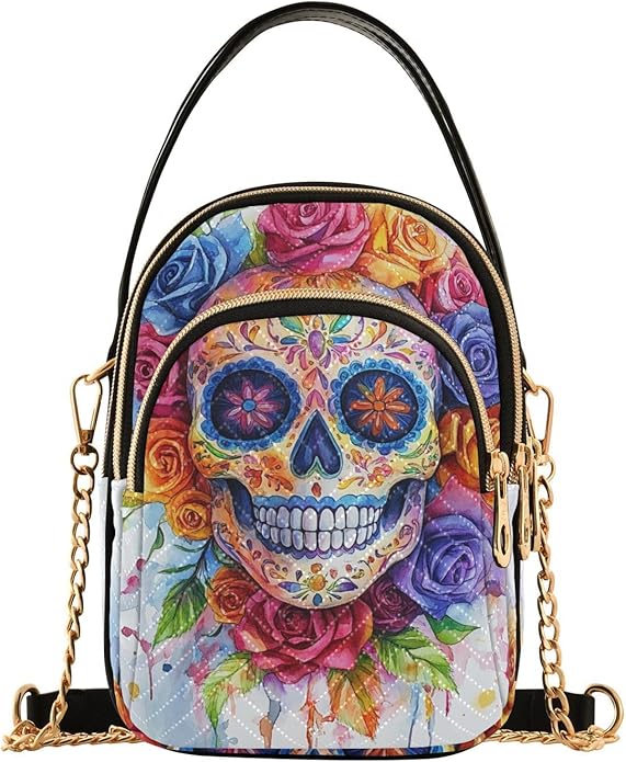 Sugar Skull Roses Crossbody Bags for Women Detachable Strap Purses Shoulder Bag Travel Handbags - sugar skull handbags for sale