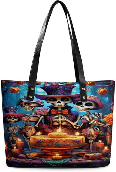 Dancing Bats Halloween Pink Checkered Women Leather Handbags with Zipper Large Capacity Satchel Shoulder Bag 13.4 Inch - sugar skull handbags for sale