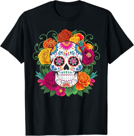 Day Of The Dead Mexico Dia De Los Muertos Merch - sugar skull t-shirt womens