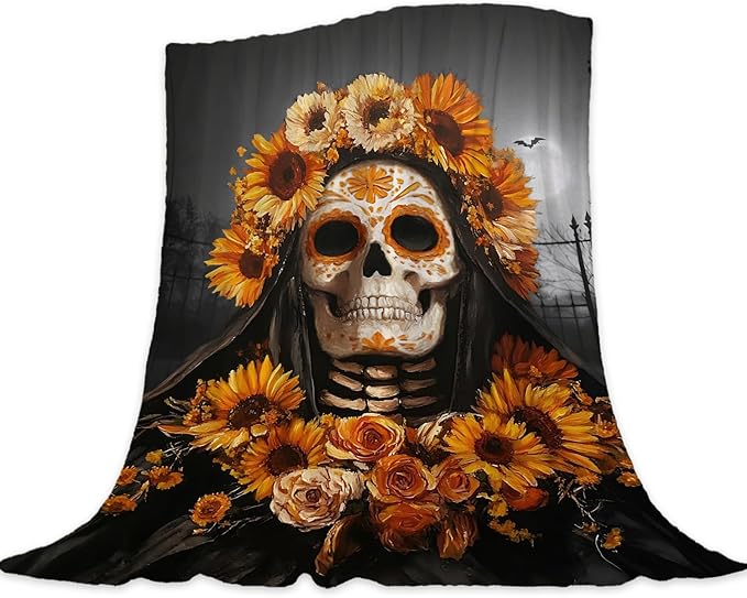 Neatee Living Halloween Throw Blanket Vintage Sugar Skull Throw Blanket Lightweight Fuzzy Cozy Soft Fleece Blankets and Throws Couch Sofa Bed Outdoor Holiday 50x60 - sugar skull throw blanket