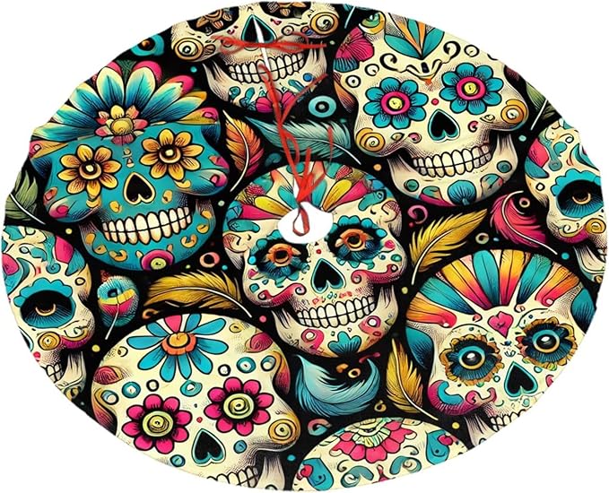 48-Inch Tree Skirt Mexican Sugar Skulls Halloween Christmas Decoration Tree Base Cover - sugar skull christmas decorations