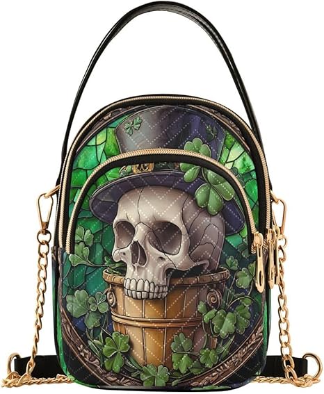 Sugar Skull Four Leaf Clover St. Patrick's Day Crossbody Bag Small Shoulder Handbags Leather Purse for Women - sugar skull handbags for sale