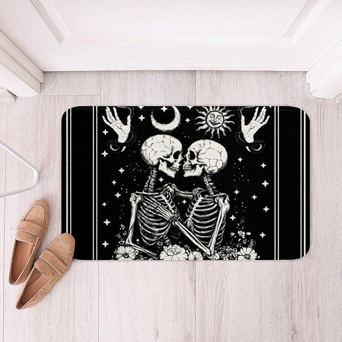 Erosebridal Skeleton Bathroom Rugs 16" x 24" Stars Bath Mat Hands Sugar Skull Flowers Snakes Doormat Crack Starry Sky Sun Moon - sugar skull toilet mat set