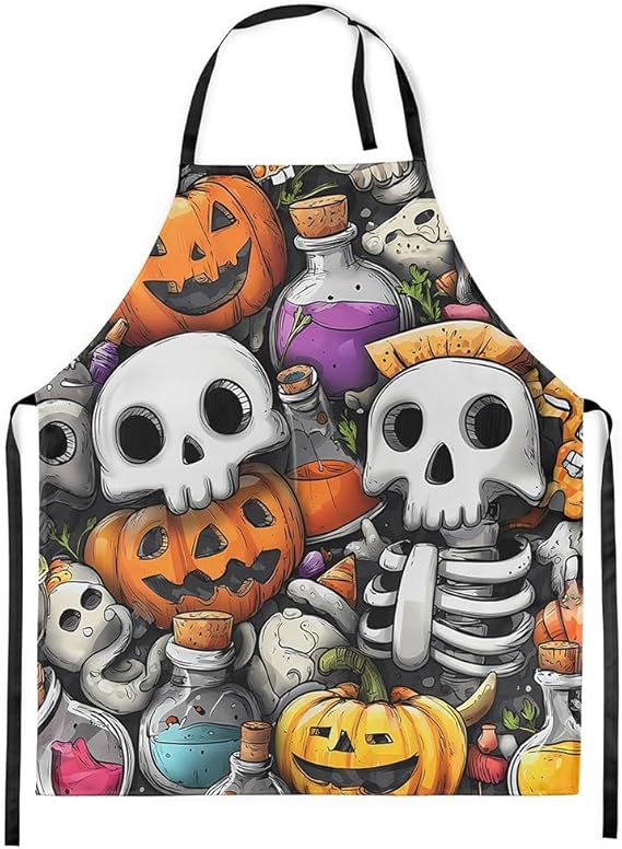 Erosebridal Potion Apron Sugar Skull Adjustable Waterproof Apron for Waitress Waiter Chef Pumpkin Lantern Happy Halloween - sugar skull apron for women