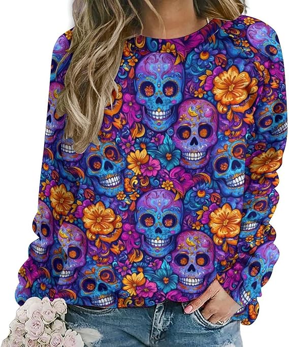 QANCOSI - sugar skull sweatshirt womens