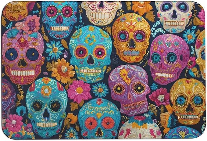Front Door Mat Indoor Outdoor Entrance, Absorbent Dirt Resist DoorMat 23.6" X 15.7" Non-Slip Mats Sugar Skulls DoorMat Welcome Floor Mats Easy Clean Patio Mat for Bedroom Kitchen Home Decor - sugar skull floor mat