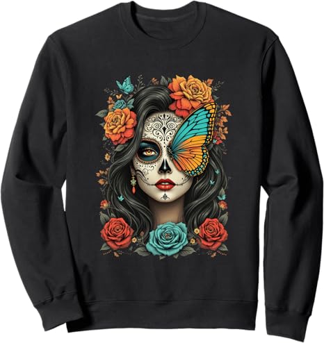 Día-de-los-Muertos Day-of-the-Dead Fiesta Apparel - sugar skull sweatshirt womens