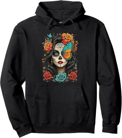 Día-de-los-Muertos Day-of-the-Dead Fiesta Apparel - sugar skull hoodie mens