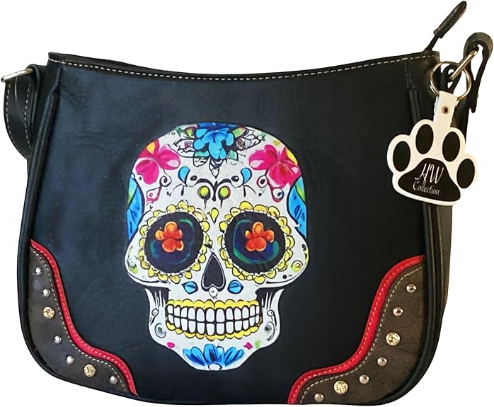 Sugar Skull Crossbody Bag - Day of the Dead Purse for Women GothIc Shoulder Handbag - sugar skull handbags for sale