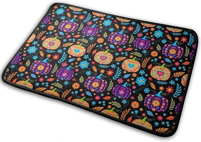 Anti-Skid Memory Foam Bathroom Rugs - 16 x 24 Inch, Extra Absorbent, Soft, Duarable and Quick-Dry Shaggy Rugs, 3D Print Halloween Pumpkins Flowers Sugar Skull Floor Mat Carpets - sugar skull floor mat