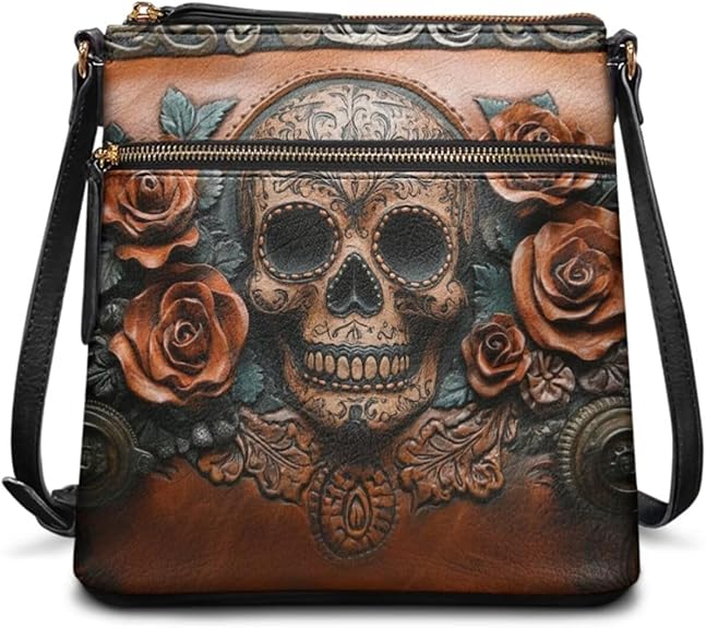 Leather Crossbody Bag for Women Trendy Shoulder Handbag Crossbody Purse with Zipper Hobo Handbag for Travel Shopping - sugar skull handbags for sale