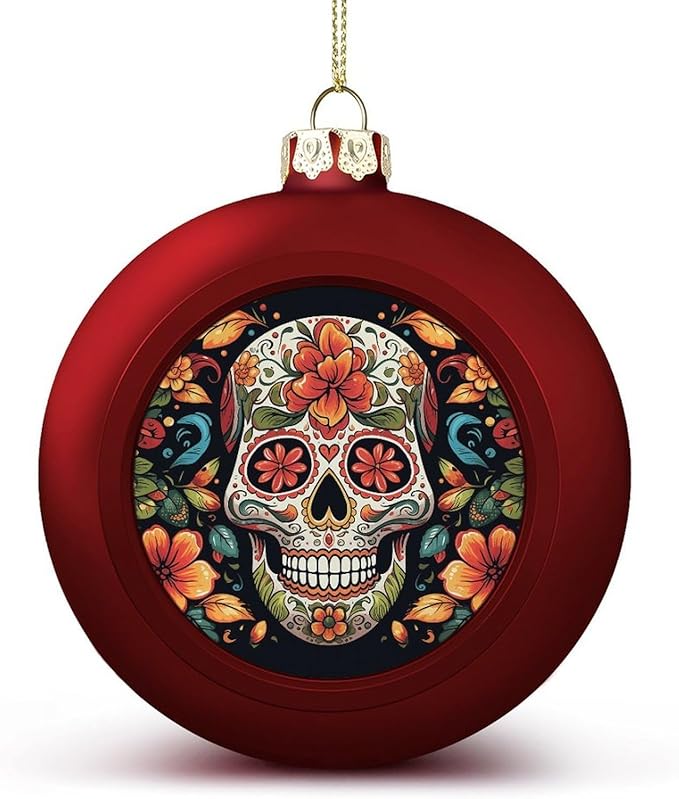 Colorful Sugar Skull Christmas Ball Ornaments 1.6" Shatterproof Pc Xmas Baubles Decorative Hanging Ornaments with Loop for Xmas Tree Wreath New Year Holiday Party Wedding Decorations-red - sugar skull christmas decorations
