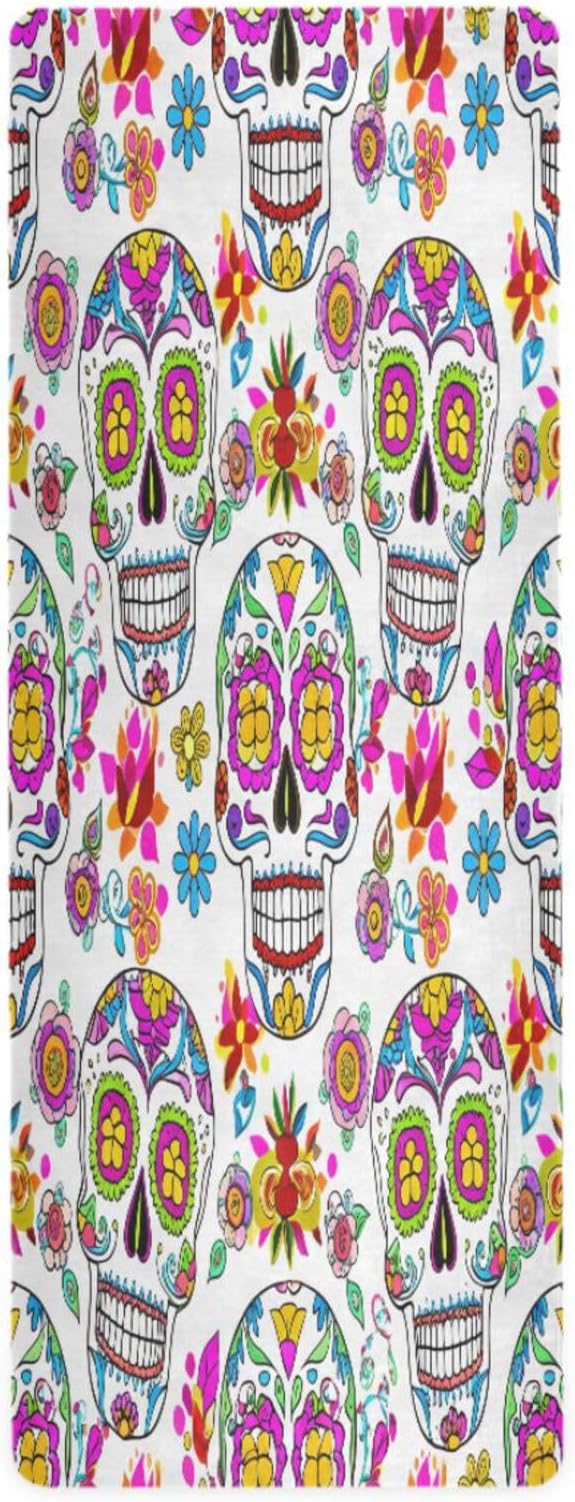 Mexican Sugar Skulls Yoga Mat Durable & Thick Gym Fitness Mat,Non Slip Natural Rubber Yoga Mat for Yoga, Pilates & Floor Workouts - sugar skull yoga mat