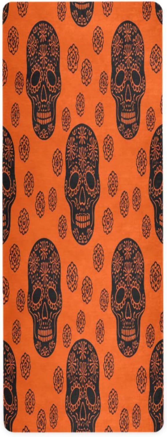 Black Sugar Skulls Yoga Mat Durable & Thick Gym Fitness Mat,Non Slip Natural Rubber Yoga Mat for Yoga, Pilates & Floor Workouts - sugar skull yoga mat