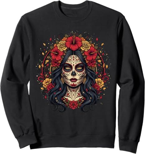 La Catrina Dia De Los Muertos Sugar Skull Apparel - sugar skull sweatshirt womens