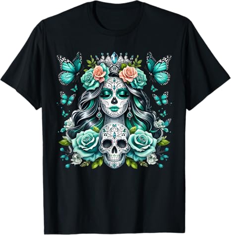 La Catrina Day of the Dead Sugar Skull Queen Women - sugar skull t-shirt womens