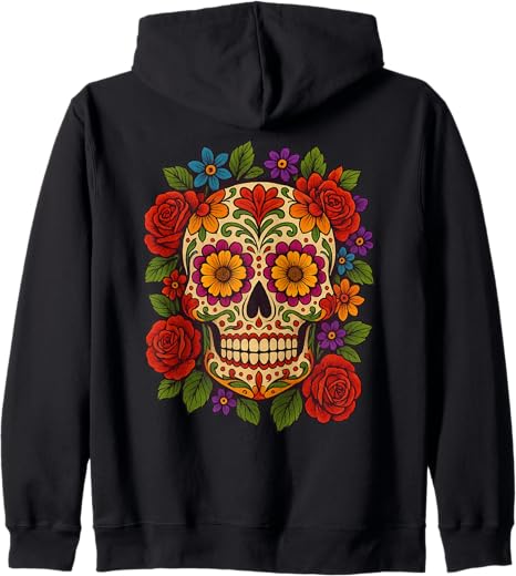 Dia de Los Muertos Designs - sugar skull zip up hoodie mens