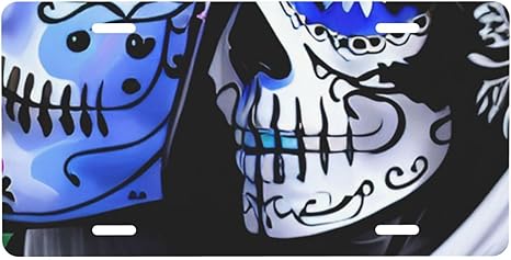 Mexican Sugar Skull Floral Women Day of The Dead Art Easy to Install Aluminum Front License Plate for Automobiles - sugar skull plates set