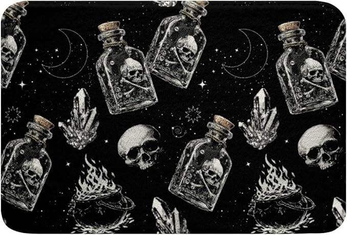 Erosebridal Halloween Skeleton Bath Mat Gothic Sugar Skull Bathroom Rugs | Moon Stars Doormats Floor Mats Potion Stove Bottle Bathroom Accessories,20"x 32" - sugar skull floor mat