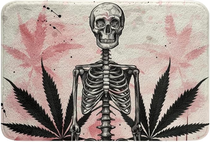 Erosebridal Skeleton Bone Bathroom Rugs Watercolor Sugar Skull Bathroom Accessories Botanical Weed Leaves Doormats Floor Mats Halloween Entryway Rug 20"X32",Water Absorbent - sugar skull toilet mat set